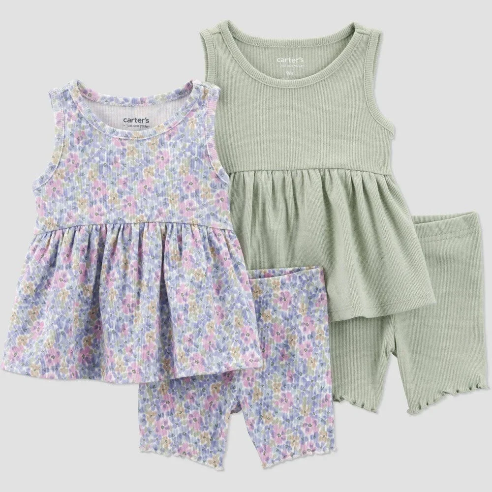Carter's Just One You Baby Girls' 4pc Floral Set - Green 3M
